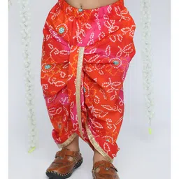 KID1 Janmastami Theme Cotton Full Sleeves Krishna Embroidered Kurta With Bandhani Printed & Lace Detailed Dhoti Set - Skyblue image 5