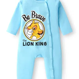 Babyhug Disney Interlock Knit Full Sleeves Rompers with Lion King Graphics Pack of 2 - Red & Light Blue image 4