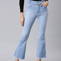showoffff SHOWOFF Blue Denim Flared Fit Mid Rise Bootcut Jeans-picture-14