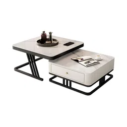 Rizik Store Black & White 2 Pieces Square Wooden Nesting Table image 2