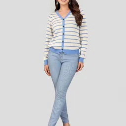 Madborn Creation Women Striped Woollen Cardigan-picture-37