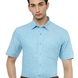 Ramraj Blue Cotton Slim Fit Self Pattern Shirt-picture-36