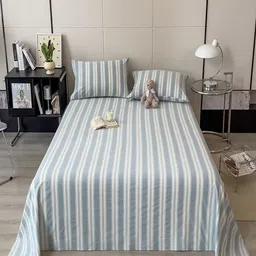 JC HOME Blue & White Striped Pure Cotton 220TC Single Bedsheet Set - 1.60 m x 2.30 m-picture-9