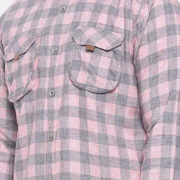 Campus Sutra Men Pink & Grey Regular Fit Checked Casual Shirt image 5