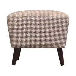 GLOBALLY INDIAN Camel Brown & Grey Checked Wooden Rectangle Ottoman image 3