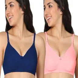 IN CARE Blue & Pink Cotton T-Shirt Bras - Pack Of 2-image-45