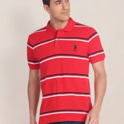 U.S. Polo Assn. Red Cotton Slim Fit Striped Polo T-Shirt-picture-23