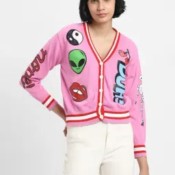 Forever 21 Pink Cotton Printed Cardigan-image-97