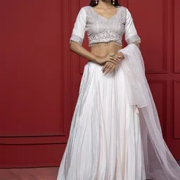 GloballyRonakRBafna Embellished Unstiched Lehenga & Blouse With Dupatta-image-47