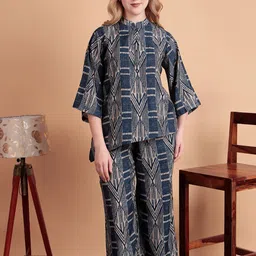 DARVI Swarna Weave Printed Mandarin Collar Top With Palazzo image 4