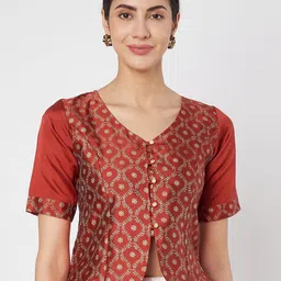 studio rasa Floral Printed V-Neck Ethnic Button Down Top-image-8