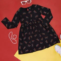 YU by Pantaloons Kids Black Cotton Printed Full Sleeves Dress-picture-28