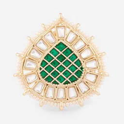 Fida Gold-Plated & Kundan-Studded Teardrop Shaped Finger Ring image 5