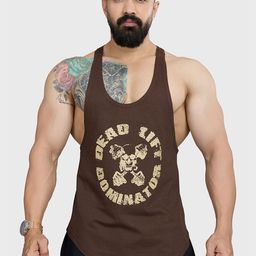 FUAARK Men Pure Cotton Gym & Workout Stringer Vest Deadlift Stringer Coffee-S-picture-44