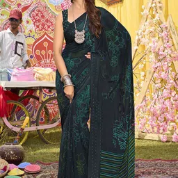 DIVASTRI Floral Embroidered Poly Georgette Saree-picture-24