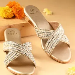 Rocia by Regal Women's Gold Cross Strap Wedges-picture-43