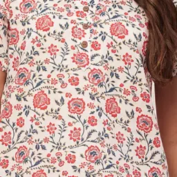 Moomaya White Cotton Floral Print Top With Pyjamas image 5