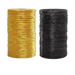 Guddan Set of 96 Gold Toned & Black Metal Bangles-picture-16