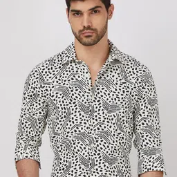 Mufti Men Spread Collar Abstract Printed Slim Fit Casual Shirt image 1