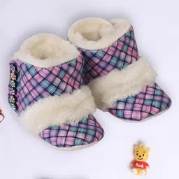 Coco Candy Basket Wave Design Fur Lined Velcro Closure Booties - Multi Colour-picture-28