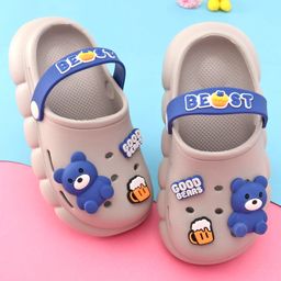 Oh! Pair Clogs with Back Strap Closure Bear Applique - Grey-picture-46