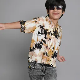 Taffykids Rayon Half Sleeves Tie Dye Shirt - Multi Colour-image-5