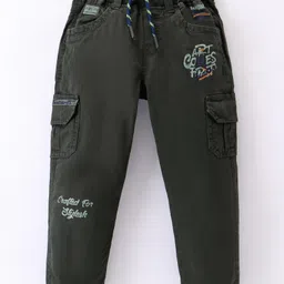 Olio Kids Cotton Woven Full Length Trousers With Text Print - Olive Green-picture-18