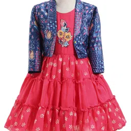 Enfance Floral Embroidered & Foil Printed Dress With Jacket - Pink-picture-20