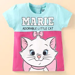 Babyhug Disney Single Jersey Knit Half Sleeve Cut & Sew T-Shirt With Marie Graphic - Aqua Blue-picture-16