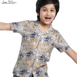 arias by lara dutta Arias Cotton Knit Half Sleeves Shirt with Floral Print - Tan-picture-25