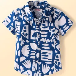 Babyhug Cotton Woven Half Sleeves Shirt with Tropical Print - Blue & White-image-19