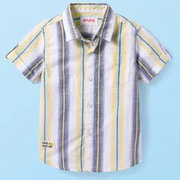 Babyhug Cotton Woven Half Sleeves Striped Shirt with Patch - White-picture-21