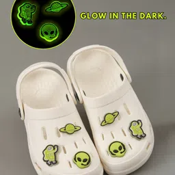 Yellow Bee Solid Perforated Clogs With Alien & Space Charms - White-picture-31