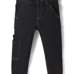 UCB Cotton Woven Full Length Solid Color Jeans With Cargo Pockets - Navy Blue-image-53