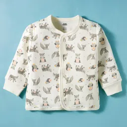 Pink Rabbit Fleece Knit Full Sleeves Front Open Jhabla With Penguin Print - Offwhite-picture-16