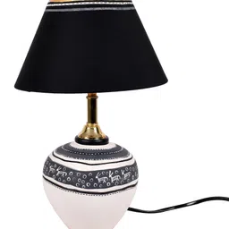 AAKRITI ART CREATIONS Table Lamp B&W Earthen Handcrafted with White Shade-image-58