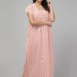 FAMBEE Floral Printed Round Neck Pure Cotton Maxi Nightdress image 2