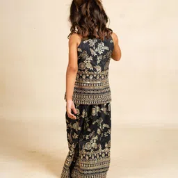 Jilmil Silk Woven Sleeveless Floral Foil Printed Sequins Embellished Short Kurti & Coordinating Palazzo Set - Black image 3