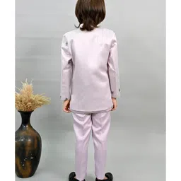 BT DEZINES Satin Woven Solid Sherwani Trouser With Full Sleeves Floral Embroidered Jacket & Necklace Set - Lilac image 3