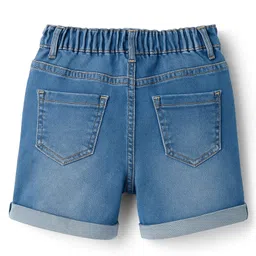 Babyhug Denim Mid Thigh Washed Shorts With Stretch & Text Embroidery - image 2