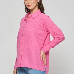 Autumn Hues Self Design Cotton Shirt Style Top image 4