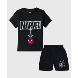 KUCHIPOO Cotton Knit Pack Of 3 Half Sleeves Marvel Featuring Half Sleeves Characters Printed Tees & Shorts Set - Red Black & Blue image 5