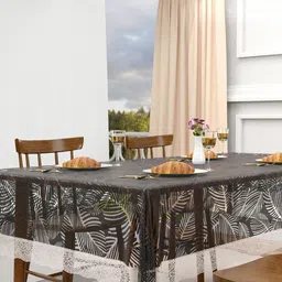 Aura Black & White Leaf Printed 4-Seater Table Cover image 4