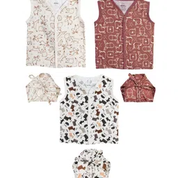 The Boo Boo Club Infants Kids Pack Of 3 Printed Cotton Jhabla & Nappy Set-image-90