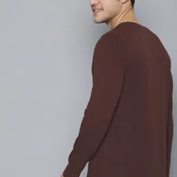 Mast & Harbour Men Coffee Brown Solid Pure Cotton Round Neck T-shirt image 4
