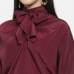 KASSUALLY Women Maroon Solid Top with Tie Up Neck image 3
