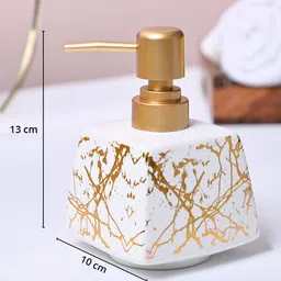 MARKET99 Off White & Gold-Toned Abstract Printed Glossy Ceramic Soap Dispenser image 5