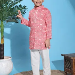 Cutiekins Boys Ethnic Motifs Printed Mandarin Collar Straight Kurta With Pyjamas image 3