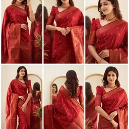 clotheva Woven Design Zari Silk Blend Banarasi Saree-picture-41