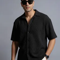 Metronaut Textured Spread Collar Short Sleeves Casual Shirt-image-24